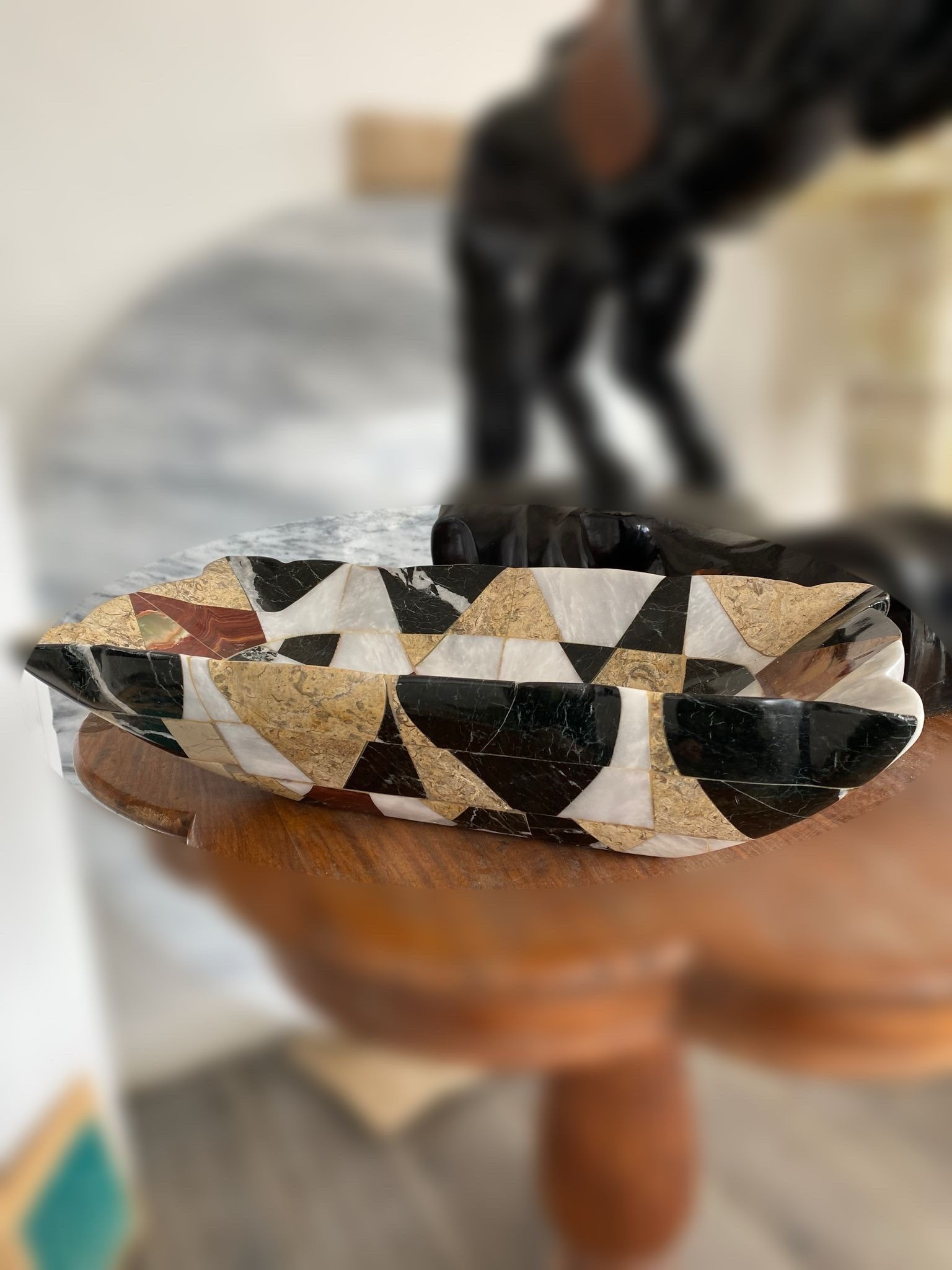 Vassoio porta frutta in marmo multicolor