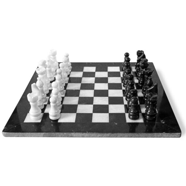 Scacchiera completa in marmo bianco e nero 40x40cm , gioco degli scacchi - immagine 4